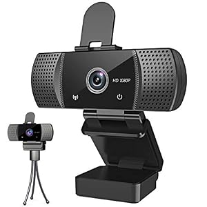 Webcam with Microphone Full 1080P HD with Privacy Cover & Tripod 110°Wide View Angle Plug and Play Laptop Desktop USB 2…