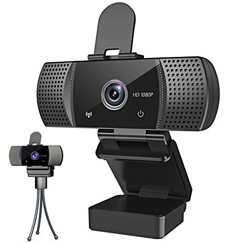 Webcam with Microphone Full 1080P HD with Privacy Cover & Tripod 110°Wide View Angle Plug and Play Laptop Desktop USB 2…