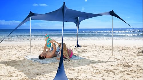 Carpa Playa Plegable - Toldo Playa Plegable con Protección UPF 50+ - Toldo Camping con Bolsa de Transporte - con Pala Estacas y Postes - Parasol Playa Camping Pesca