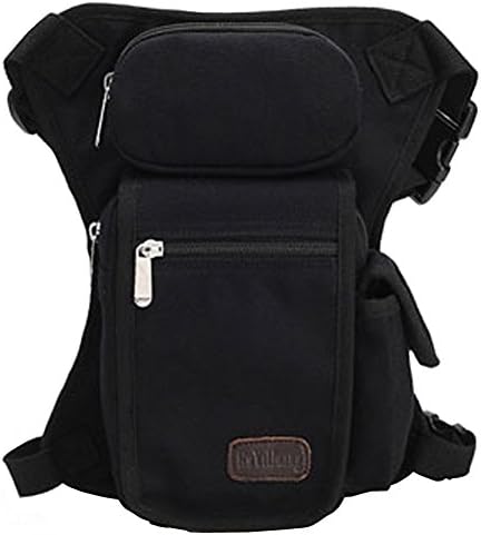 Men Outdoor Tactical Waist Leg Drop Bag Canvas Fishing Hanging Sport Multi-purpose Pouch Cycling Shoulder(black-4)
