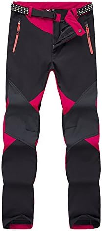 ChezMax Outdoor Women Waterproof Windproof Mountain Fleece Soft Shell Ski Pant, Red, XS