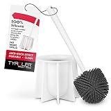 Tyroler Bright Tools Toilet Brush Set Made of 100% Silicone, Anti-Stick Effect Bristle Toilet Bowl Brush and Holder Fit All Toilets & Bathrooms (White)
