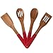 The Kitchen Love Bamboo Utensil Set, Eco-friendly, Naturally Germ-resistant with Hanging Storage Holes and Colorful Silicone Ergonomic Handles (Red)