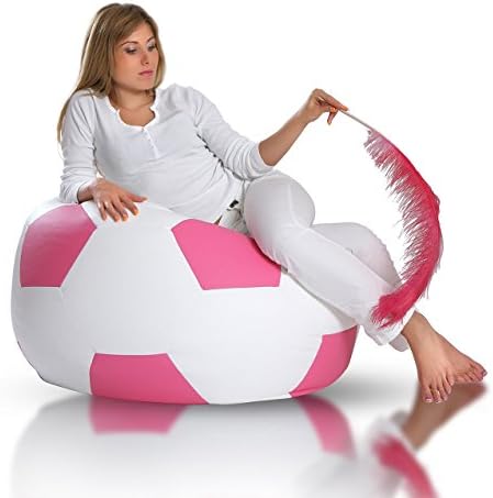 Turbo BeanBags Soccer Ball Style Bean Bag Chair, Large, White/Pink