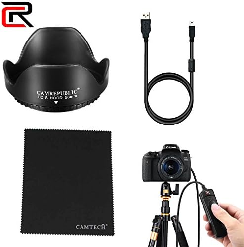 CamRepublic® For Canon EOS 200D DSLR Camera Starting Kit (58mm lens hood, Data sys charing cable, micofiber cleaning cloth, remote shutter release cable)