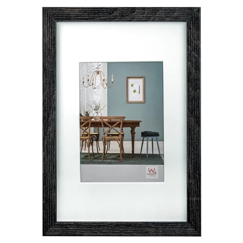 walther design Bilderrahmen dunkelgrau 60 x 80 cm mit Passepartout, Fiorito Holzrahmen EF080D