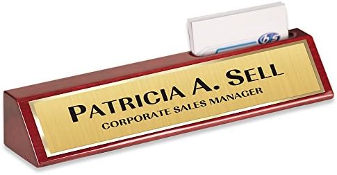 Name Plate Rosewood With Business Card Holder Desk Name Bar - Personalized / Custom - 10 1/2"