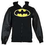 Batman (DC Comics) Mens Hoodie Sweatshirt - Batman Logo Faux Leather Sleeves