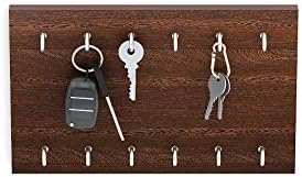 Wudville BLUEWUD Particle Board Modern Elegant Wall Mount Key Holder with 12 Hooks (Brown)