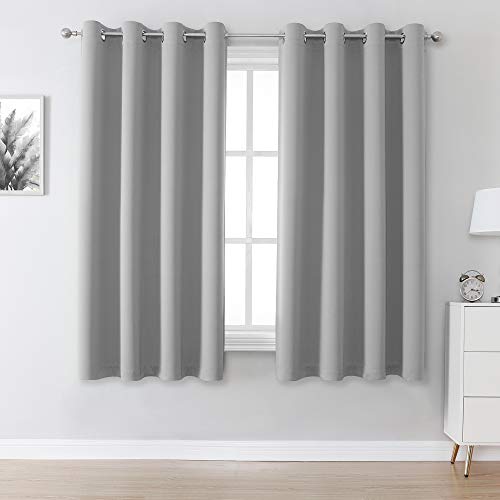 DUALIFE Thermal Insulated Blackout Curtains Grommet Top Solid Blackout Curtains for Living Room Bedroom 52x54 Inch Ultimate Grey Set of 2