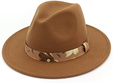Primepartsking Wool Felt Fedora w/Printing Ribbon Elegant Jazz Hat for Women Men (Khaki)