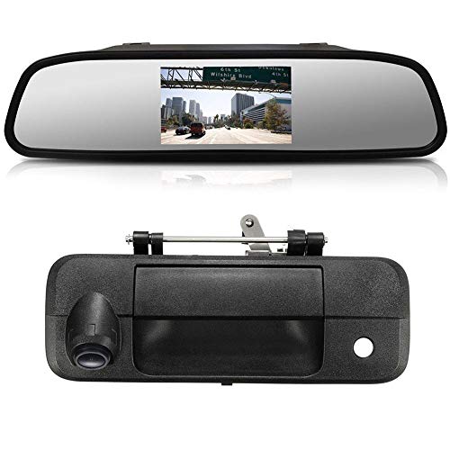 HD CCD Sensor Vehicle Trunk Handle 170 Wide Angle Night Vision Rear View IP68 Reverse Camera for Toyota Tundra/Toyota Tacoma (Reversing Camera+Rearview Mirror)