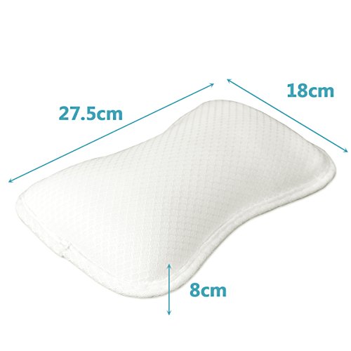Neck Support Relaxation Bath Pillow, Ergonomic Design Non-Slip Bathtub Pillow with Suction Cups, 3D Mesh Filling for Comfortable Bathing Experience - Small - White