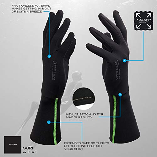 WETSOX GEN II Gloves, Frictionless Wetsuit Glove Liners for Diving and Surfing, Get In and Out of Wetsuits or Wetsuit Gloves Easily, Increases Life of Gear, Ultra thin Poly/Spandex Material (Large)