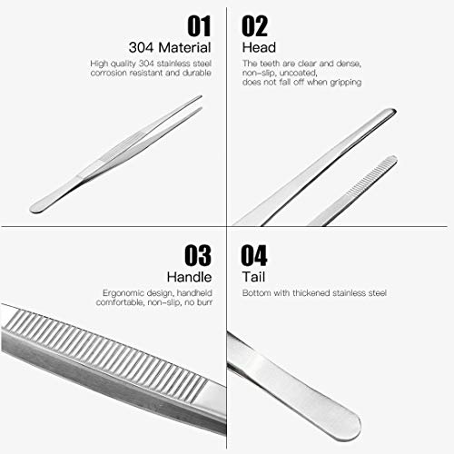 Kitchen Tweezers Long Tweezers, 12 Inch Stainless Steel Food Tweezers with Precision Serrated Tips for Cooking and Medical(12 Inch Straight) - Thumbnail 4