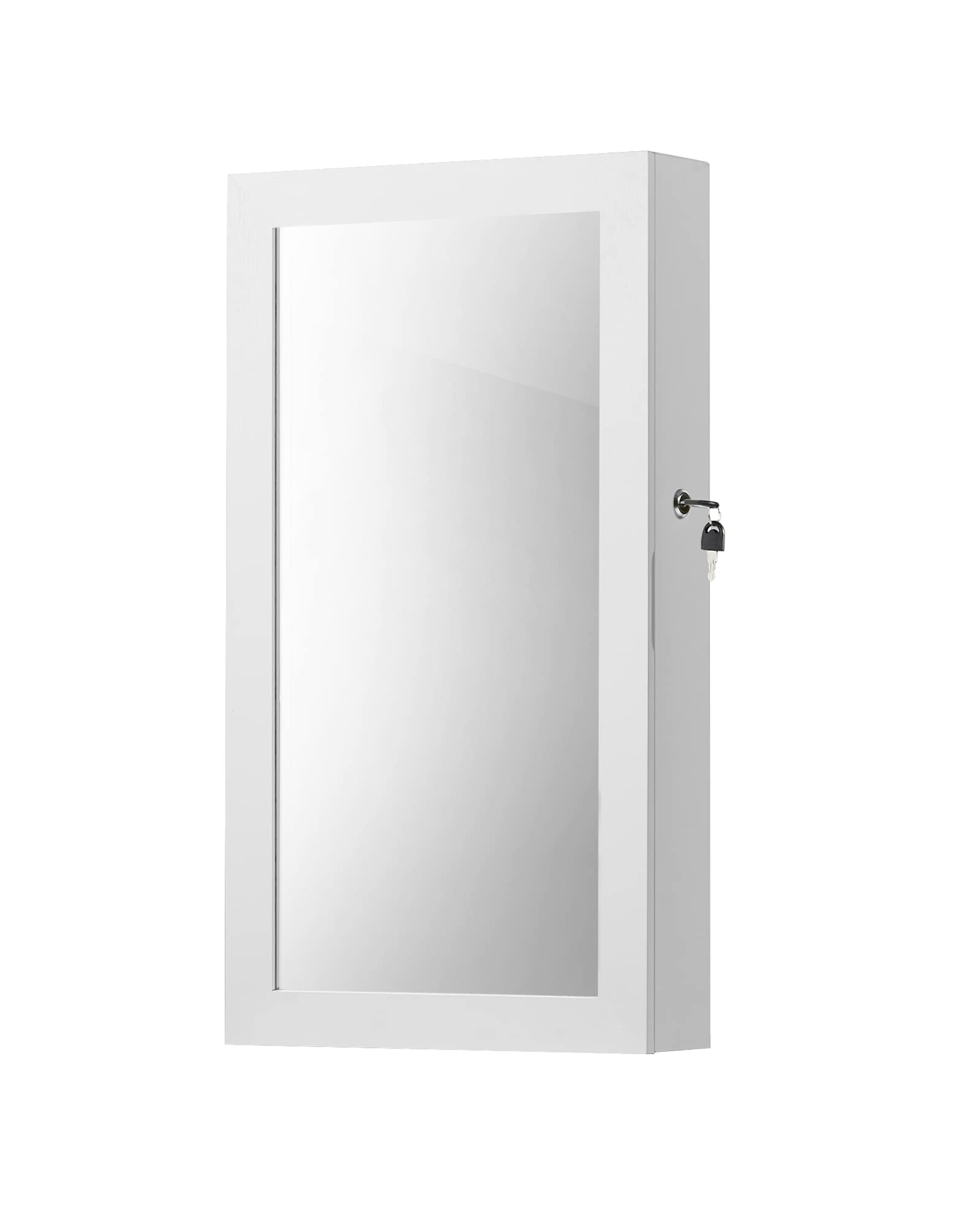 SONGMICS White Mirrored Lockable Jewellery Cabinet, Wall Mount Jewellery Organiser, Gift Idea JBC51W