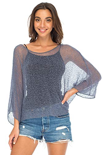 Back From Bali Womens Sheer Shrug Dressy Poncho Top Lightweight Mesh Knit Sweater Dolman Sleeves