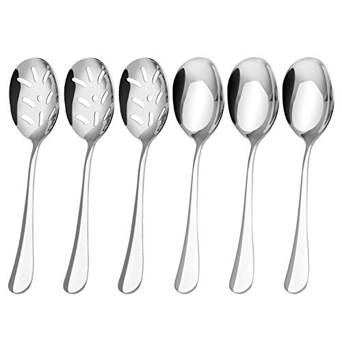 SHARECOOK Serving Spoons x 3, Slotted Serving Spoon x 3, Stainless Steel Party Buffet Catering Dinner Banquet Serving Spoons, 8.6 inches, Mirror Finish, Dishwasher Safe