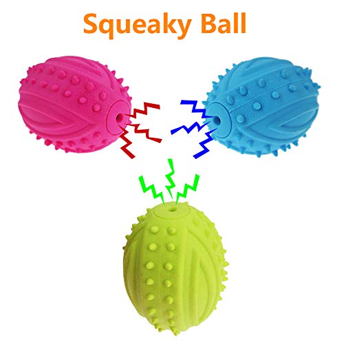 TOCESS Dog Squeak Ball Toy, Light Football Chew Squeak Toy for Dogs, Tough and Durable Pet Dog Spike Ball Toys for Chasing and Training, Natural Rubber Squeaky Toys, Dog Chew Teeth Cleaning (3 Packs)