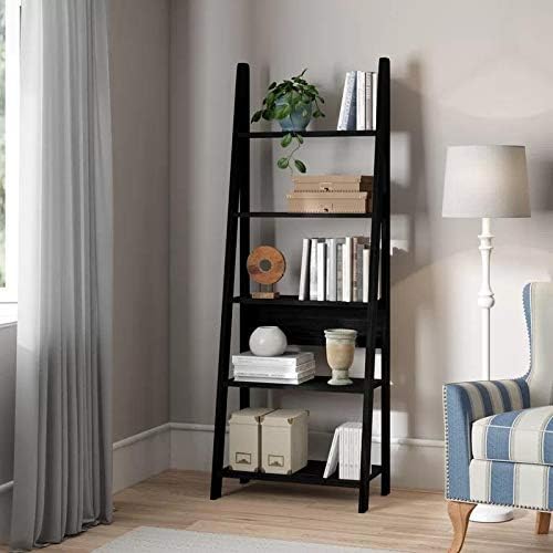 Timber Art Design UK Riva Scandinavian Retro Ladder Bookcase Shelving Shelf Unit Black 5 Tier