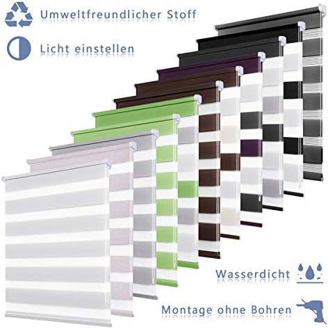 Day and Night Roller Blinds - 100 x 230 cm Green Grey White Zebra Roller blinds Translucent or Blackout Curtains Easy Fix with Accessories for Windows and Doors