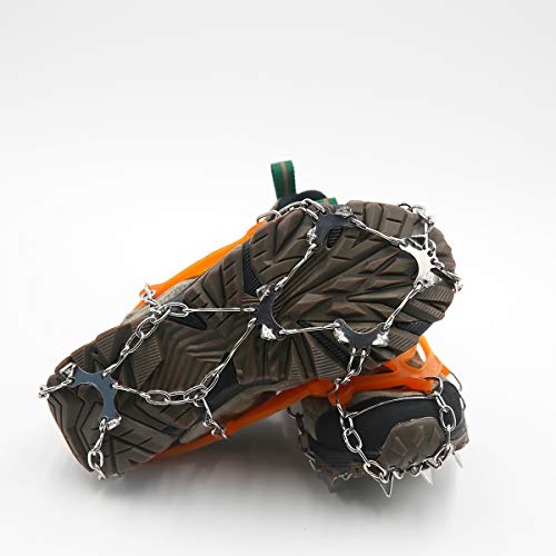 Samply Ice& Snow Traction Cleats, 19 Spike Mountaineering Climbing Crampons for Shoes, Boots, Large, Orange
