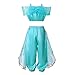 Pettigirl Girls Teal & Gold Princess Dress Up Costume 2Piece Pants Outfit (4 Years, Arabian Costume+Wig)