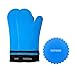 Detachable Silicone Oven Mitt - 1 Pair of Extra Long Professional Heat Resistant Potholder Gloves - Blue