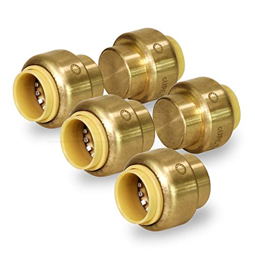 Pushlock UPSE1-5 Plug End Cap Pipe Fitting Push to Connect Pex Copper, CPVC, 1 Inch, Brass Pack of 5