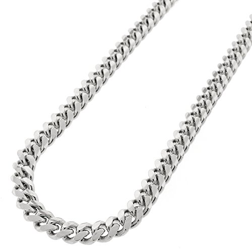 .925 Sterling Silver 6.5mm Solid Miami Cuban Curb Link Necklace Chain Rhodium Plated 24" 26" 28" 30" 32" (32)