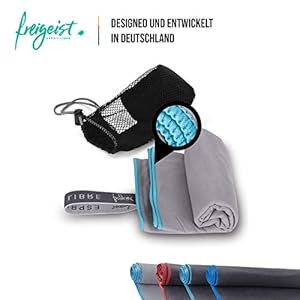 freigeist Microfibre Beach Towel – Large, Quick Drying Cloth with Hanging Band – Skin-Safe and Soft Pool, Swimming, Sports Essentials – Lightweight with Drawstring Bag and Sizes