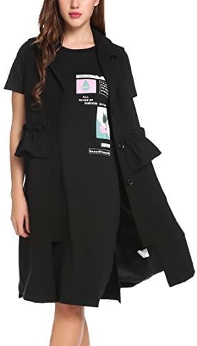 Tobecy Women's Lapel Collar Ruffle Sleeveless Longline Waistcoat Tunic Vest Jacket