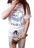Dalinarrow Women's Cute Cartoon Milk Box Print Short Sleeve Top T Shirt Tee