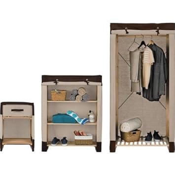 Polycotton And Wood 3 Piece Single Wardrobe Set Cream Choc