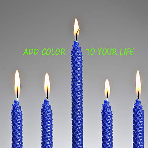 YIH 100% Pure Beeswax Handmade Taper Candles (Blue) - 10 Inch Smokeless Dripless Pair - Natural Subtle Honey Smell 。