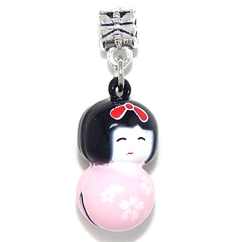 GemStorm Silver Plated Dangling 'Pink Russian Nesting Doll w/ Bell' For European Snake Chain Bracelets