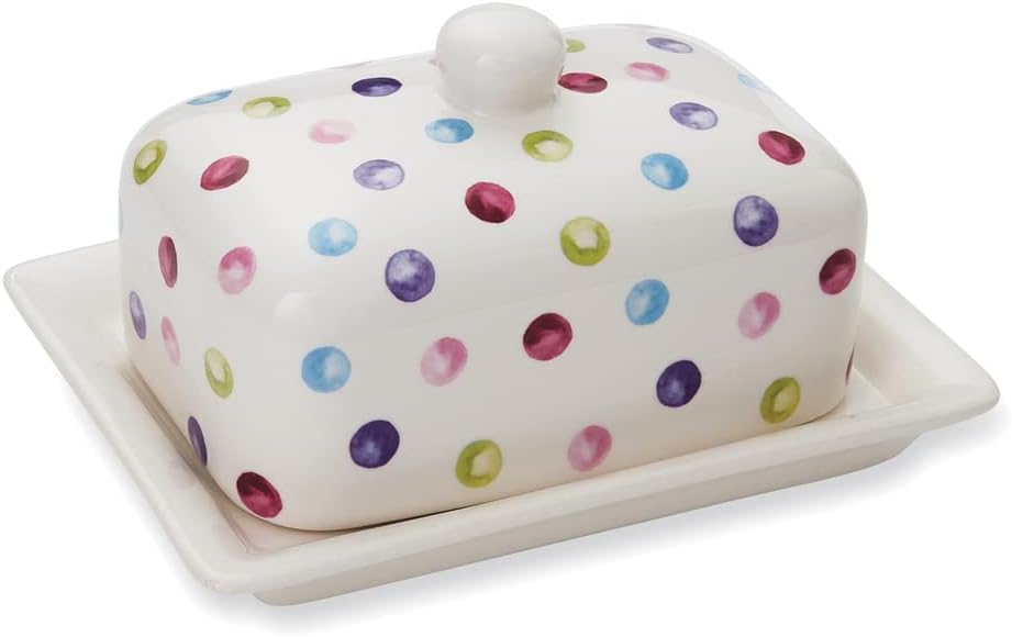 Cooksmart Spotty Dotty Ceramic Butter Dish with Lid Keeps Butter Fresh Compact