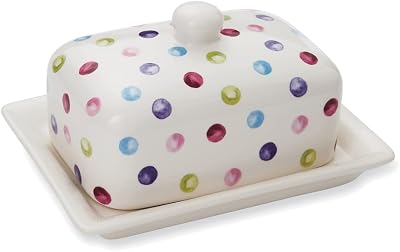Cooksmart Spotty Dotty Ceramic Butter Dish with Lid Keeps Butter Fresh Compact
