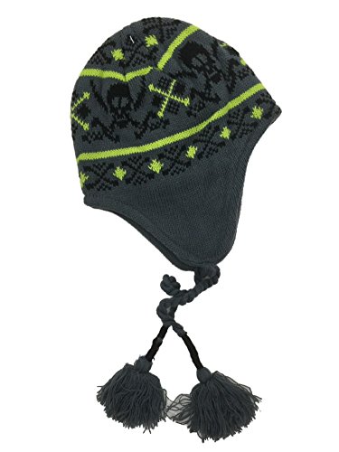 Ben Berger Boys Gray & Yellow Skull Peruvian Beanie Fleece Lined Winter Hat