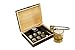 Whiskey Stones - Set of 8 Titanium Gold Plated Stainless Steel Chilling Rocks Stored In A Premium Handmade Quality Wood Gift Box - Velvet Freezing Bag And Tong Included