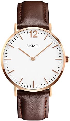 Men's Dress Wrist Watches Big Face Waterproof 3ATM Quartz Rose Gold Bezel Ultra Thin Business Watch tag For Men Leather Band (Brown)
