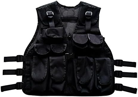 BESTHUNTINER Kids Army Camo Combat Vest Black&US Woodland camo Vest Durable Breathable Tactical Vest 9pockets Fits Ages 5-13 Yrs