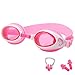 Swim Goggles for Kids Anti-Fog PC Clear Lens with S,M,L Nose Bridge and Nose Clips,Earplugs - Swimming Pool Accessory for Girls,Boys,Children,Juniors and Teens from 3 to 12 Years (Pink)