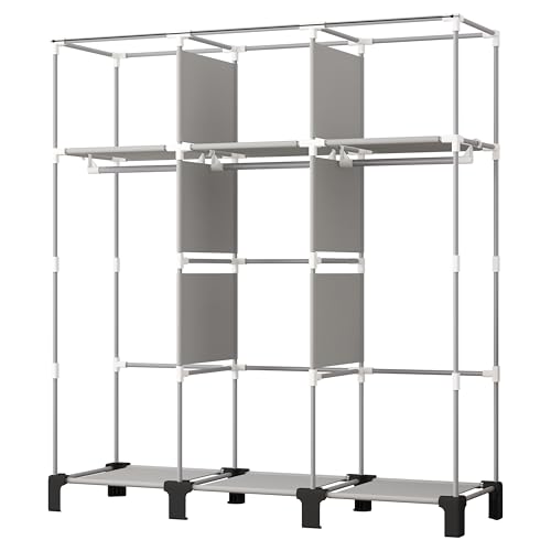Dongliangqinying Armoire en tissu portable 130x45x170cm | Penderie pliable, 3 zones suspension, 18 poches latérales, range vêtements, sacs, chaussettes pour chambre, dortoir