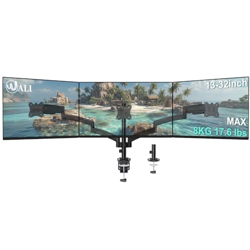 WALI Monitorhalterung 3 Monitore,Triple Tischhalterung mit Gasfederarmen für Bildschirme bis 32 Zoll, Bildschirmhalterung 3 Monitore VESA 75x75/100x10
