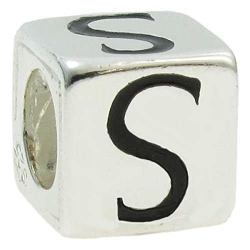 Sterling Silver Cube Letter S European Style Bead Charm