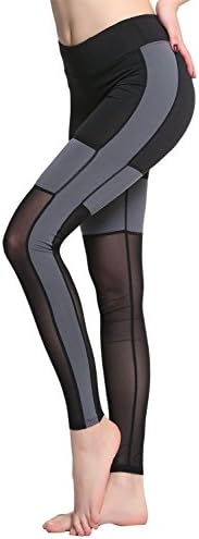 Campeak Mesh Power Flex Yoga Sport Pants With Hidden Pockets For Womens (Black L)