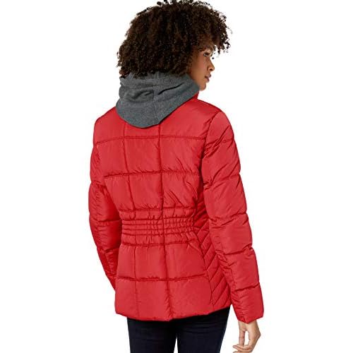 tommy hilfiger women's short down alternative jacket with zipout fleece hood