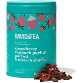 DAVIDsTEA Strawberry Rhubarb Parfait &ndash; Caffeine‑Free Loose Leaf Herbal Tea with Strawberry, Rhubarb &amp; Yogurt Bits &ndash; 50g Iconic Tin &ndash; Sweet, Tart &amp; Creamy Red Brew