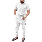 SEA&ALP African Men‘s Clothing Shirt Pant Two Piece Suit Short Sleeve Outfit Dashiki Tracksuit Attire